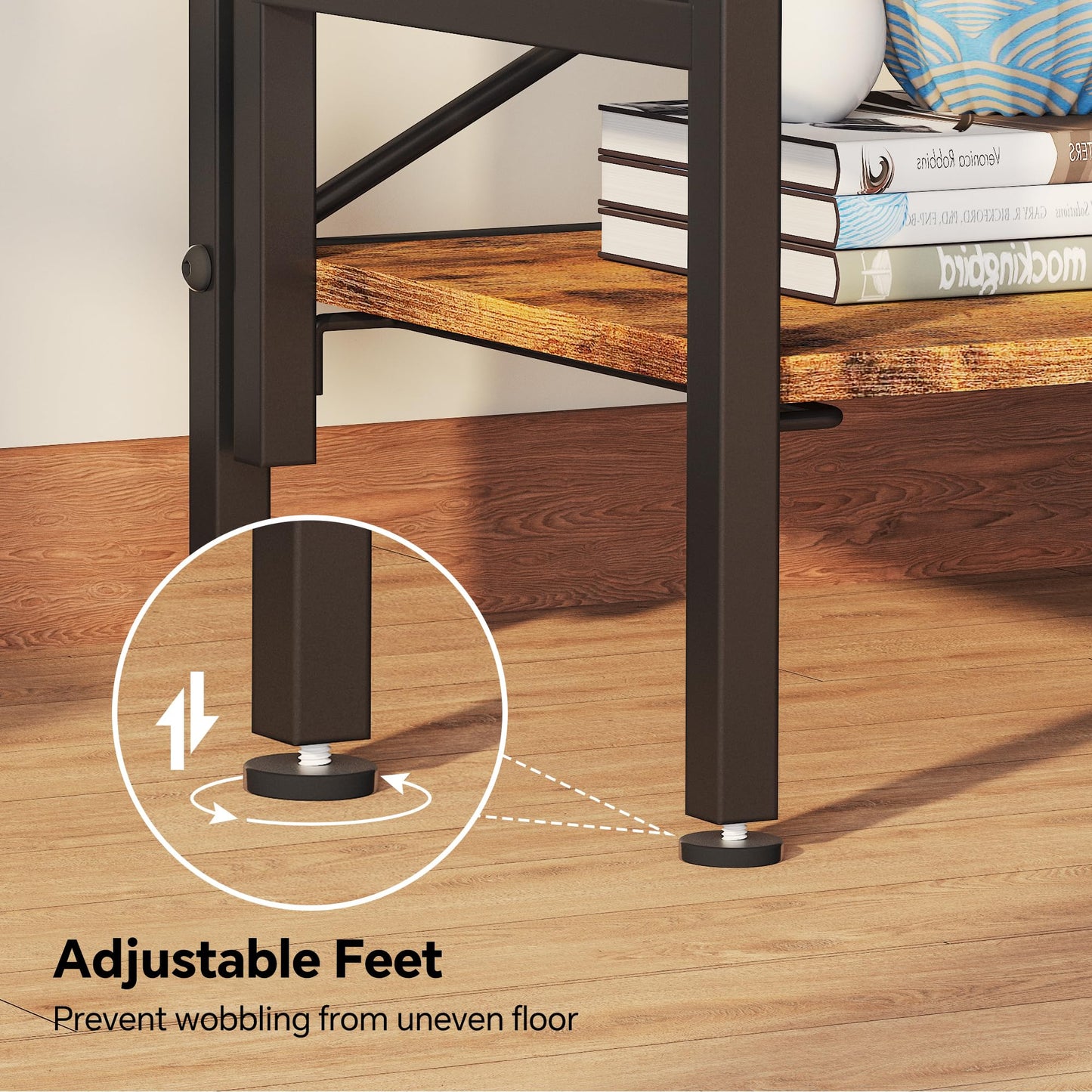 Homeiju Folding Bookshelf,5 Tier Bookcase Foldable Shelf with X-Bracket Design, Adjustable Feet, Space Saving Storage for Living Room, Office, Rustic Brown