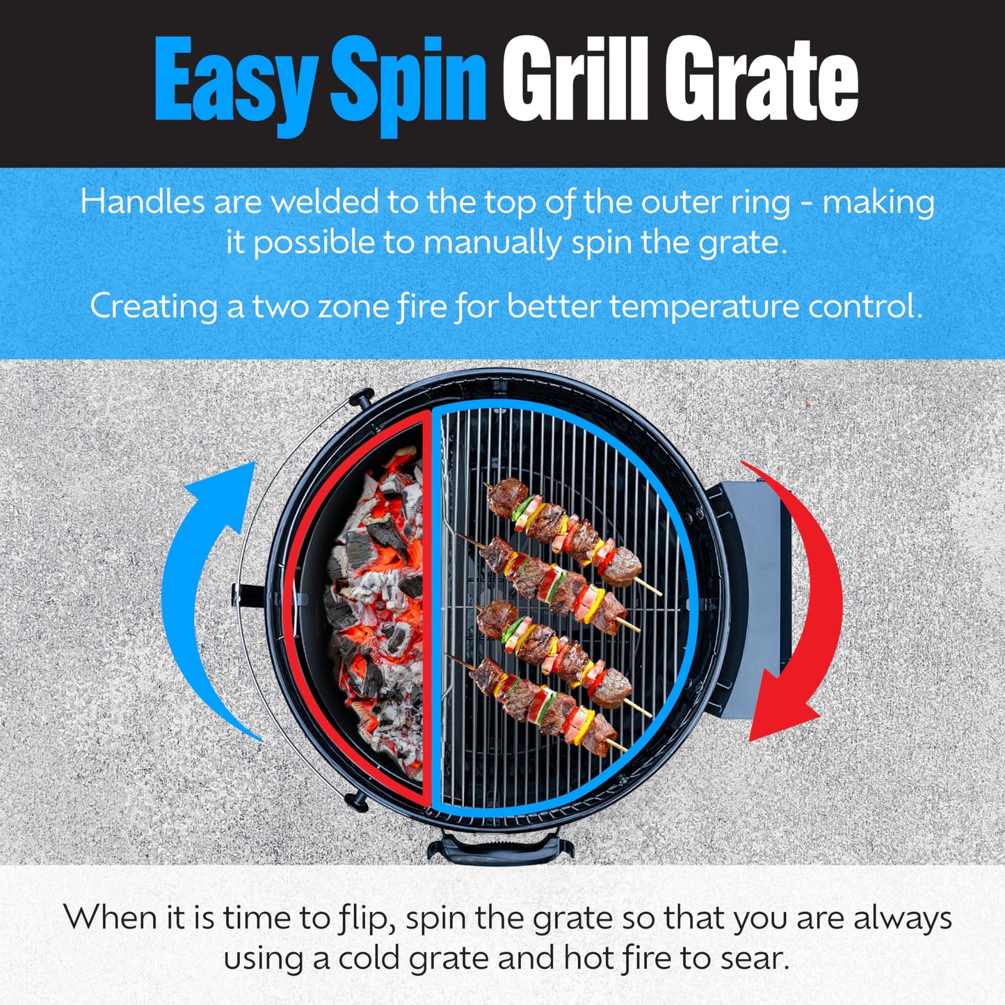 SnS Grills Slow ‘N Sear Travel Kettle, 2-Zone Cook Charcoal Basket and Easy Spin 18” Grate - Portable Charcoal Grill for BBQ Cooking - Travel Kettle 18”