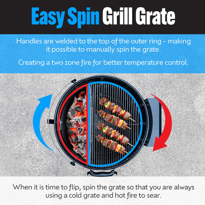 SnS Grills Slow ‘N Sear Travel Kettle, 2-Zone Cook Charcoal Basket and Easy Spin 18” Grate - Portable Charcoal Grill for BBQ Cooking - Travel Kettle 18”