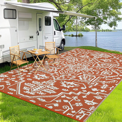 GlowSol Large 9x18 Outdoor Rug for Patios Waterproof Clearance Reversible Patio Mat Plastic Straw Rug RV Camping Mat Outside Carpet for Camping RV,Porch,Deck,Balcony,Camper,Backyard,Beach,Orange