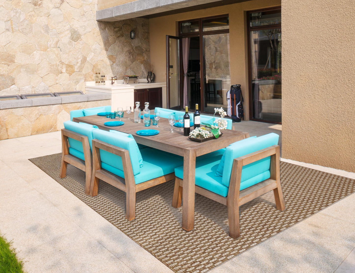 Gertmenian Indoor Outdoor Premium Flatweave Area Accent Rugs for Deck, Patio, Poolside & Mudroom | Washable, Stain & UV Stabilized Carpet | 9x9 Ft Square, Rivington, Chestnut, 91291