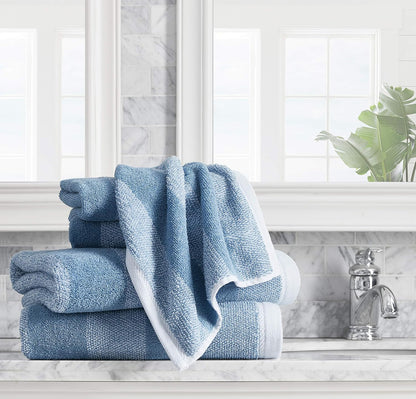 Nautica Bath Towel Set - Plush Cotton, Quick-Dry & Absorbent | Striped Americana Decor, Set of 6 in Oak Lake Blue