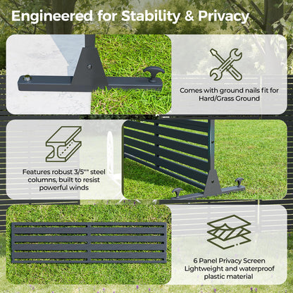 Diyfire Outdoor Privacy Screen 72" Decorative Fence Panel, Air Conditioner Fence, Freestanding Privacy Screens with Stand, Weather-Resistant Patio Divider Panel for Outside, Balcony, Pool, Black