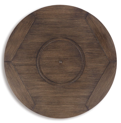 Signature Design by Ashley Paradise Trail Outdoor Round Wicker Patio Fire Pit Table, Brown