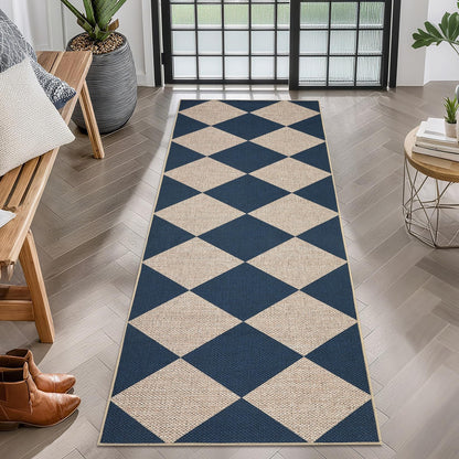 GarveeHome Easy Jute 8x10 Area Rugs for Living Room Checkered Rugs Machine Washable Non-Slip Backing Indoor Outdoor Carpets for Farmhouse Dining Room Nursery Patio Navy Blue