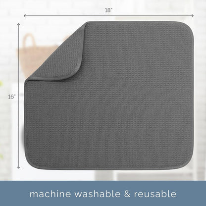 S&T INC. Dish Drying Mat, 16” x 18”, Absorbent Microfiber Kitchen Counter Mat, Dish Drying Pad for Dishes, Utensils, Pots and Pans, Large, Charcoal