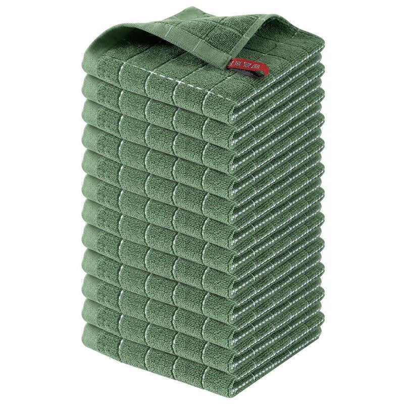 Homaxy 100% Cotton Terry Kitchen Dish Cloths, Ultra Soft and Absorbent Dish Towels for Kitchen, Suitable for Drying and Washing Dishes, 12 Pack, 12 x 12 Inches, Grass Green