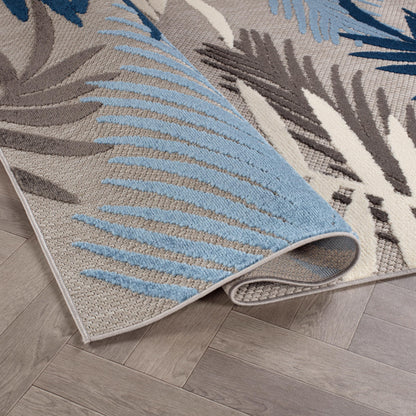 Rugshop Indoor/Outdoor Palm Leaf Area Rug, Non-Shedding Easy-Care Design for Backyard, Deck and Outdoor Lounge, Blue, 7'10" x 10'