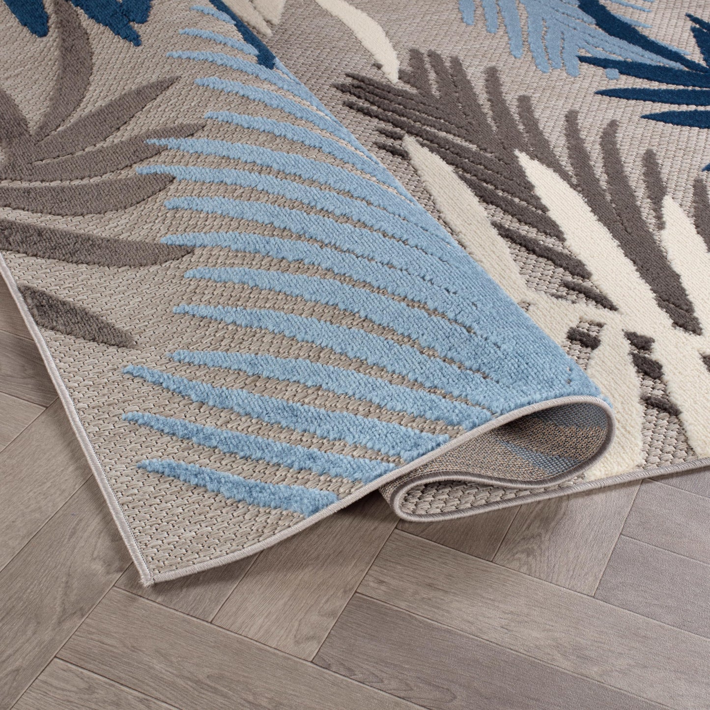 Rugshop Blue Palm Frond Indoor/Outdoor Round Area Rug Easy Cleaning for Patio, Deck and Seating Area, 6' Round