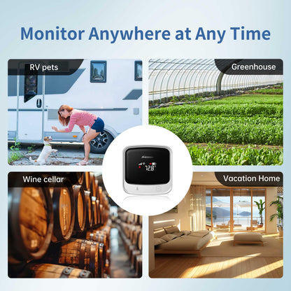 Frigga 4G Cellular Temperature & Humidity Monitor, No WiFi Required (WiFi Optional), Remote Temperature Sensor with App, Email & On-Device Voice Alerts for RV, Pets, Vacation Home, S0