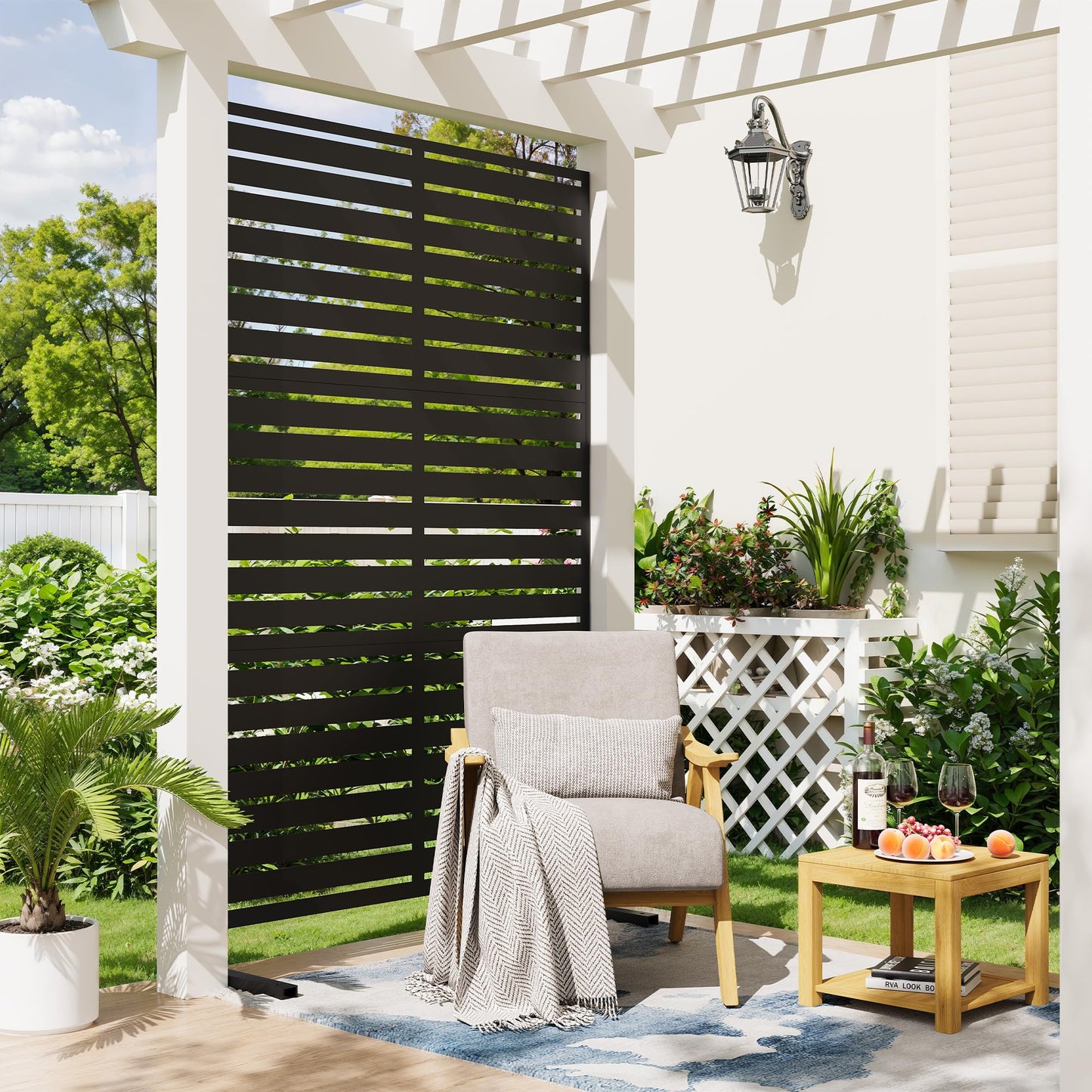 GarveeLife Outdoor Metal Privacy Screen, Freestanding Decorative Privacy Screen & Panels with Stable Stand, 72" h x 47" w Garden Private Screens, for Patio Backyard Deck Indoor Outdoor