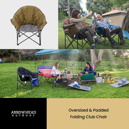 ARROWHEAD OUTDOOR 2-Pack Oversized Heavy-Duty Club Folding Camping Chair w/Pocket, Cup Holder, Portable, Padded, Moon, Round, Saucer, Supports 330lbs