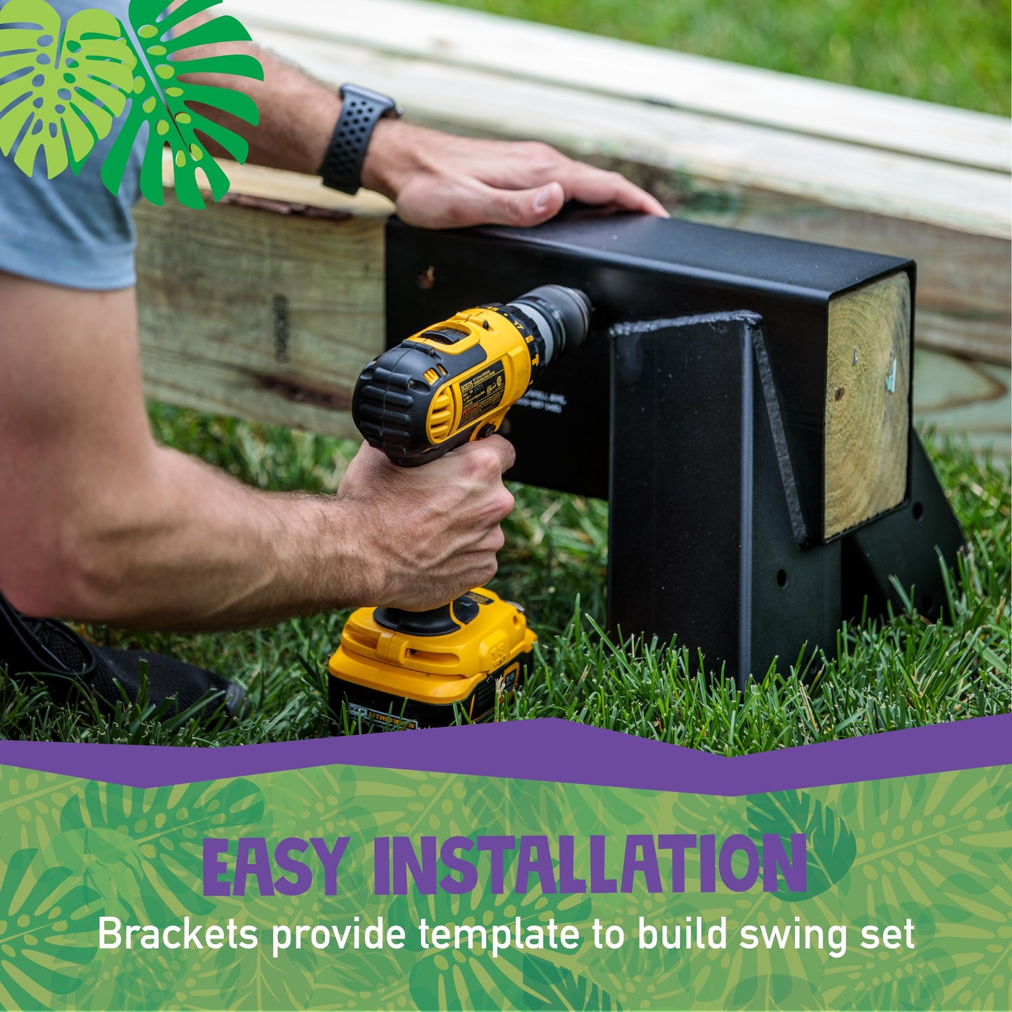 Jack & June Heavy-Duty DIY Wooden Swing Set Kits - Metal Bracket and Hardware for Safe, Easy Playset Installation