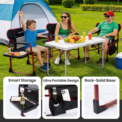 SUNNYFEEL Camping Directors Chair Set of 2 Aluminum Oversized Portable Folding Chair with Side Pocket and Adjustable Side Table for Beach, Fishing, Trip, Picnic, Lawn, Outdoor Foldable Camp Chairs