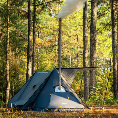 POMOLY Hot Tent Bushcraft Tent, STOVEHUT 20 Ultralight Shelter with 4 Poles for 1-2 Person Camping, Hiking, Backpacking (Blue Grey)