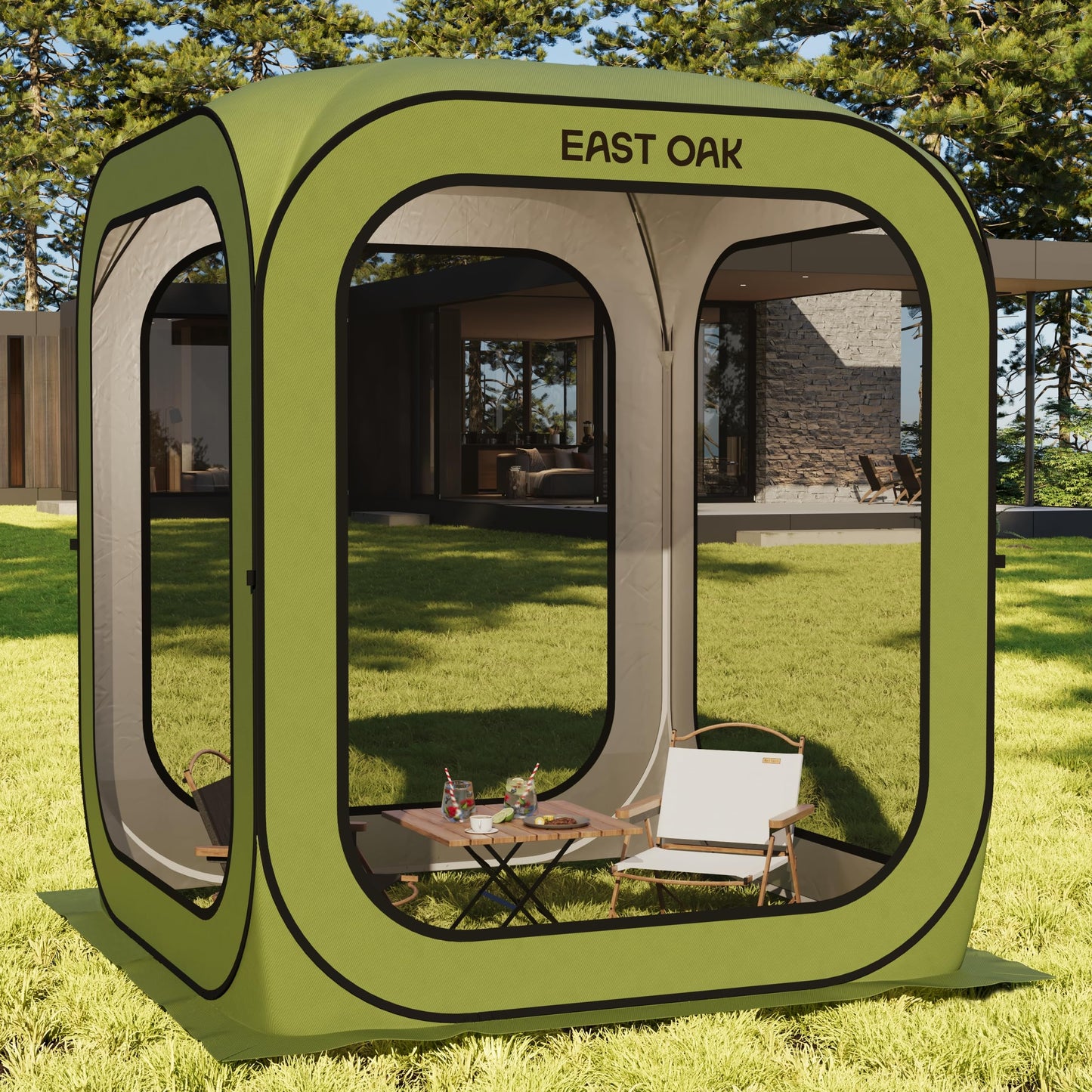 East Oak Screen House Tent Pop-Up, Portable Screen Room Canopy Instant Screen Tent 6 x 6 FT with Carry Bag for Patio, Backyard, Deck & Outdoor Activities, Dark Green