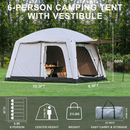 Castle Unicorn 4-6 Person Camping Tent, Large Family Cabin Tents with Porch & Rainfly, Double Layer Waterproof Glamping Tent with 2 Rooms 2 Doors, Portable Big Tents for Outdoor Camping Hiking Party