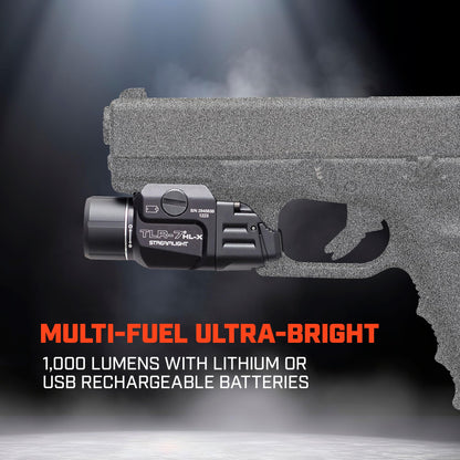 Streamlight 69458 TLR-7 HL-X USB 1000-Lumen 22000-Candela Rechargeable Rail Mounted Weapon Light with Interchangeable High & Low Switches and Key Kit, Black