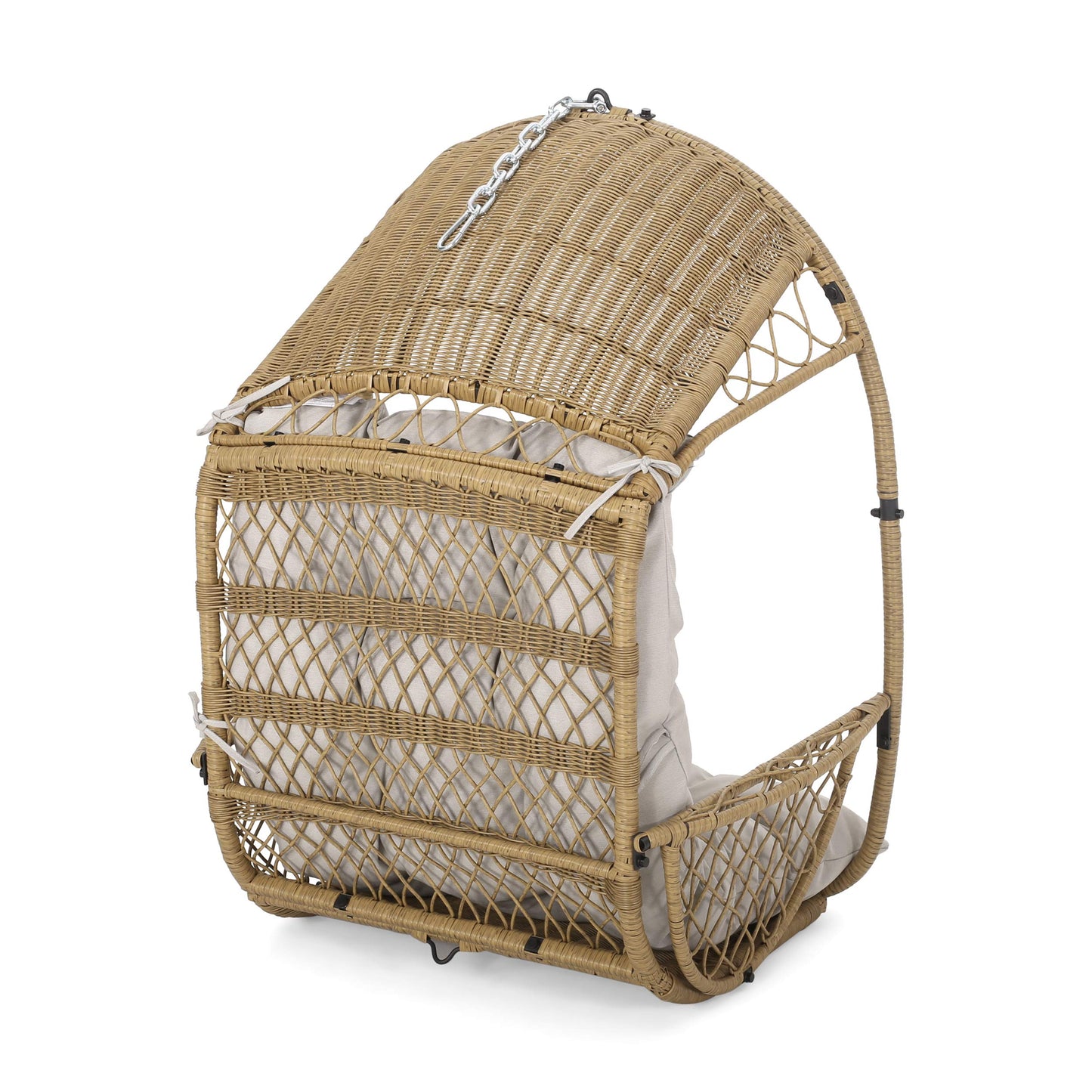 Christopher Knight Home Becky Wicker Hanging Chair with Cushion (Stand Not Included), Light Brown, Brown, Beige