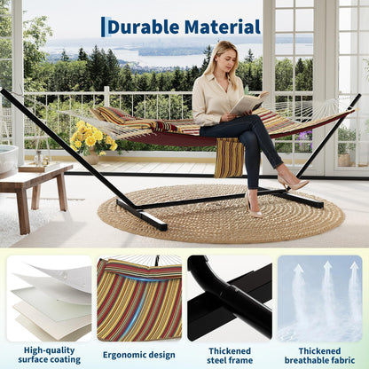 GarveeHome Portable 2 Person Double Hammock with Sturdy Heavy-Duty Steel Stand – 450LBS Max Load, Quick & Effortless Assembly, Perfect for Indoor Living, Yard, Patio & Camping Trips