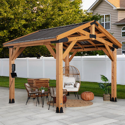 Backyard Discovery Norwood 12 ft. x 10 ft. Cedar Wood Gazebo Pavilion,Thermal Insulated Hard Top Steel Roof, Durable, Supports Snow Loads and Wind Speed, Rot Resistant, Backyard, Deck, Garden, Patio