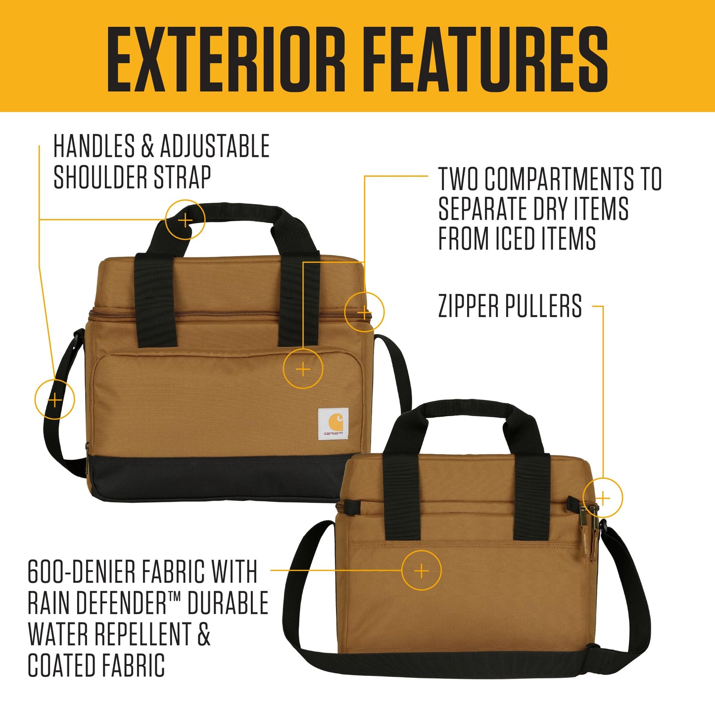 Carhartt Insulated Two Compartment Cooler, Durable Water Repellent Material W/Front Zippered Pocket for Camping, Beach & Travel, 24 Can, Black