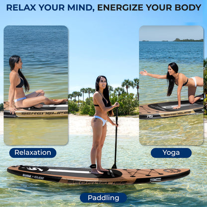 SereneLife 10’6” Inflatable Stand Up Paddle Board with Premium SUP Accessories - 32” Wide Stable Design with Non-Slip EVA Deck Pad, for Youth and Adults, 350 lbs. Capacity