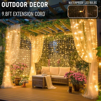 Dazzle Bright 300 LED Curtain Lights - Warm White Fairy Lights for Bedroom & Outdoor Decor