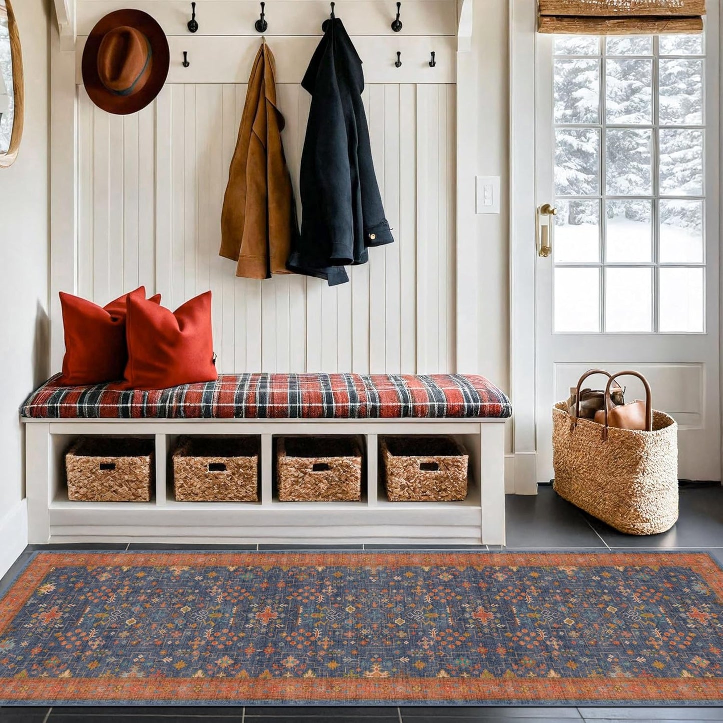 Skiennix Washable 8 Ft Long Kitchen Runner Rug - Navy Blue, Pet-Friendly, Waterproof & Non-Slip (2'6"x8')