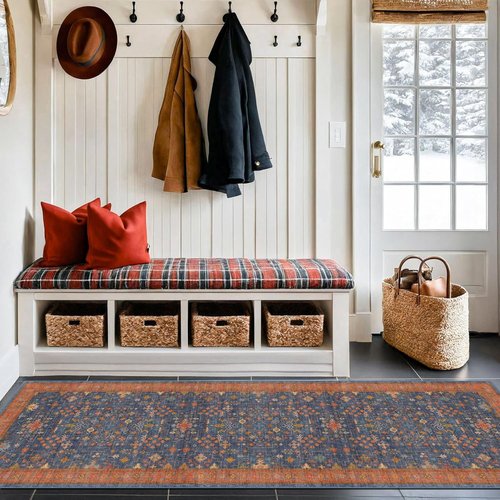 Hazo Haus Navy Blue Runner Rug - Washable Non-Slip Design for Kitchen, Hallway & Bathroom | 2x6 ft