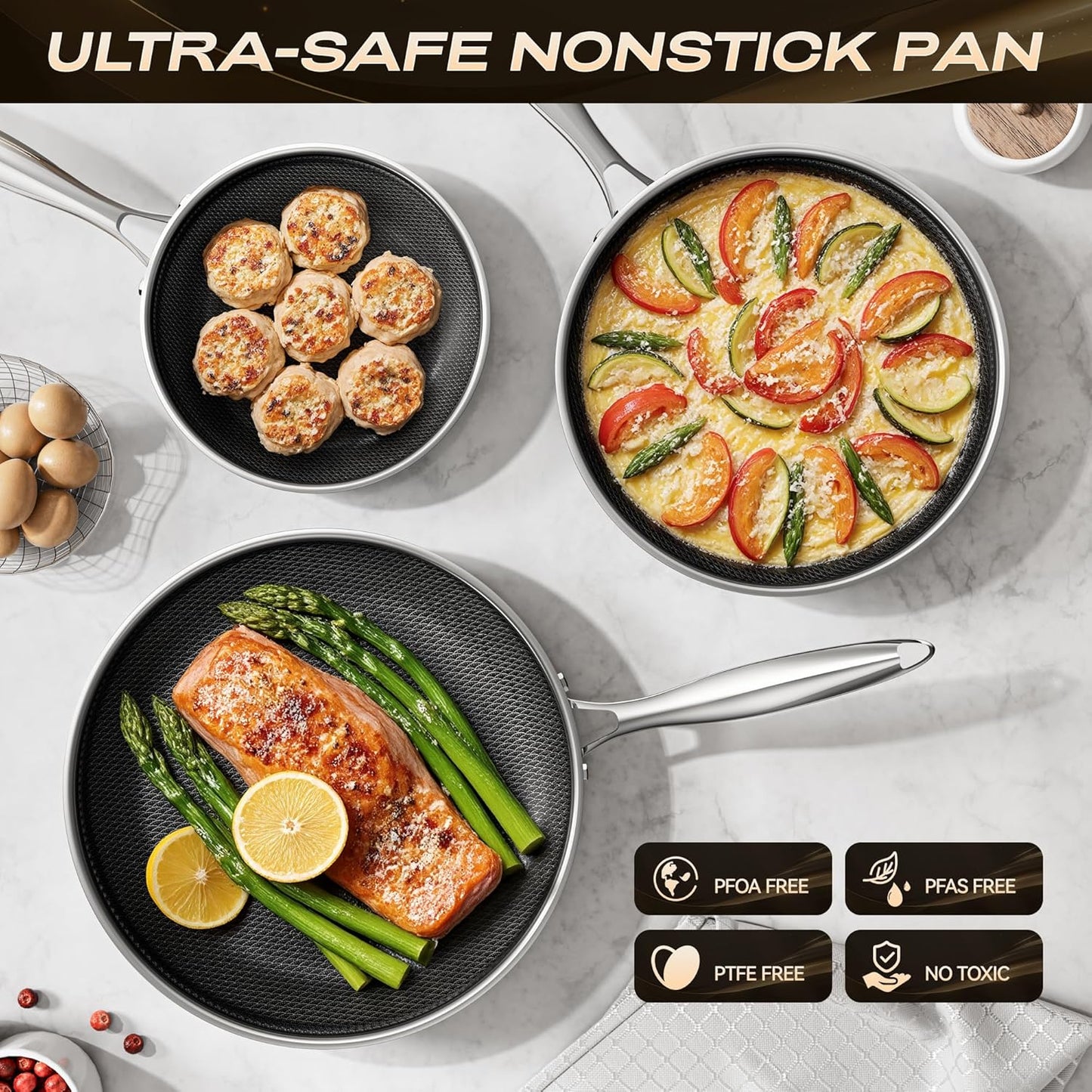 Skiennix 12-Inch Hybrid Nonstick Frying Pan - Stay-Cool Handle, Dishwasher-Safe & Oven-Safe Up to 600°F