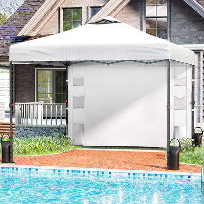 Tunbne 10'x10' Pop Up Canopy Tent with 1 Sidewall and 6 Pockets, One Push Setup, Instant Shade Tent with Vented Roof for Beach Patio Outdoor, Case, 8 Stakes, 4 Ropes, 4 Sandbags (White)