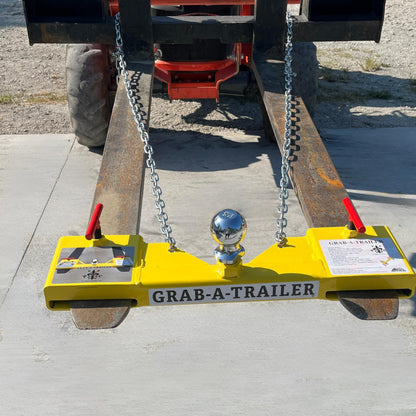 Grab-A-Trailer Forklift Hitch Attachment. Dual Pallet Fork Tow Adapter for Skid Steers and Forklifts with 500lb Tongue Weight Capacity, USA-Made. (Fits 1" Shank Tow Ball)