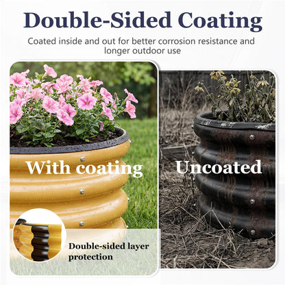 SOCONT 2 x 2 x 1 ft Round Raised Garden Bed, Yellow 2 Pack 0.6 mm Thick Galvanized Steel Planter Box with Double Layer Paint and Safety Edge Trim for Vegetables Flowers Herbs Outdoor Garden
