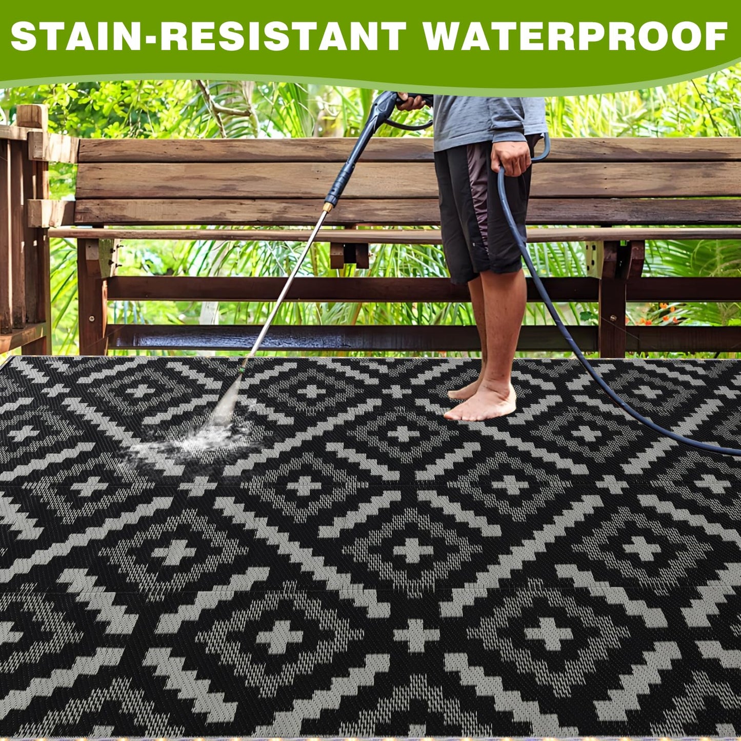 YONILE 9x12 ft Outdoor Rug Waterproof for Patio with LED Light,Large Outdoor Plastic Straw Rug,Reversible Plastic Area Rugs Mat Outside Carpet for RV, Deck, Porch, Picnic, Beach, Balcony