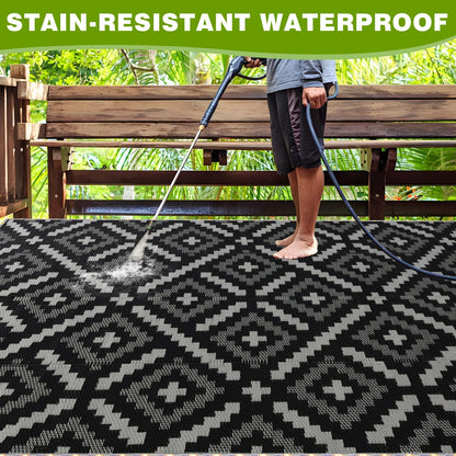 YONILE 9x12 ft Outdoor Rug Waterproof for Patio with LED Light,Large Outdoor Plastic Straw Rug,Reversible Plastic Area Rugs Mat Outside Carpet for RV, Deck, Porch, Picnic, Beach, Balcony