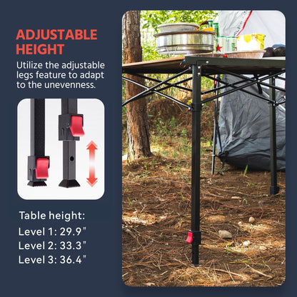 OUTSIDER Camping Table Foldable – Adjustable Height, Heat-Resistant Metal for Outdoor Table,Portable Roll-up Aluminum Camp Table with Carry Bag for 2-6 Person BBQ, Travel,Picnic,Lawn, Loads 110 Lbs