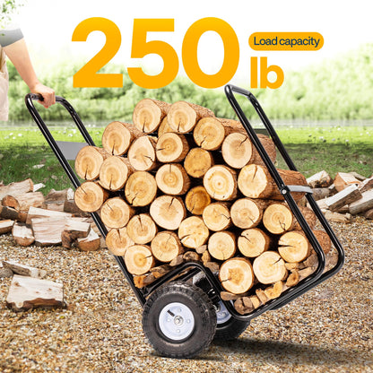 VIVOHOME Large Firewood Cart with Rubber Wheels and 600D Oxford Cloth, 250 LB Capacity Heavy Duty Steel Log Carrier Dolly Hauler, Rolling Wood Rack Storage Mover for Easy Transport Indoor Outdoor Use