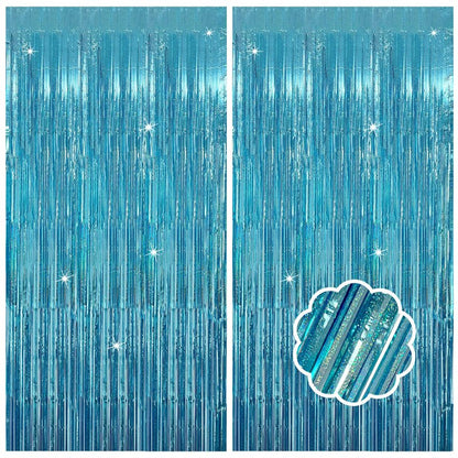 2 Pack Blue Streamers Blue Party Decorations Tinsel Foil Fringe Curtains Photo Backdrop Celebration Birthday Decorations Ocean Party Decoration