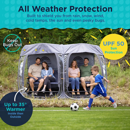 WeatherPod® Side-by-Side™ 2-4 Person Pop-Up Sports Tent Pod - The Original Shark Tank Instant Setup All-Weather Pod Shelter for Outdoor Sports, Rain, Wind & Cold