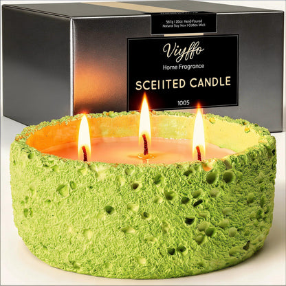 Viyffo 20oz Large Scented Candle - Sage & Bergamot, 3 Wick Non Toxic Soy Candles for Women & Men, Matte Green Ceramic Jar, Luxury Home Fragrance, Elegant Room Decor & Premium Gift