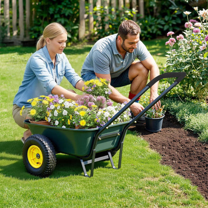 Ultym 2 Wheel Wheelbarrow, Dual-Wheel Garden Dump Cart with 10" Non-Slip Pneumatic Tires & Ergonomic Padded Handle, Heavy-Duty Home Utility Yard Cart Wagon with 3 Cu Ft Capacity for Lawn, Gardening