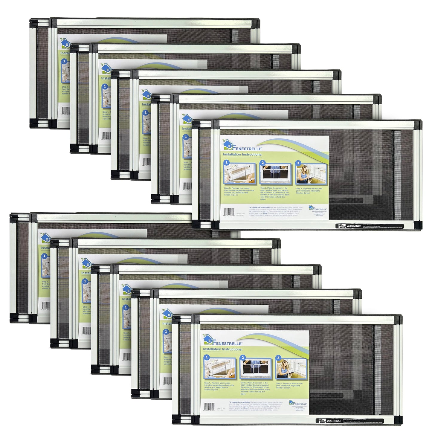 Fenestrelle Expandable Window Screen – 10″ H × 19″–36″ W Horizontal, 2‑Way Adjustable Window Screen with Flame Resistant Fiberglass Mesh, Pack of 10