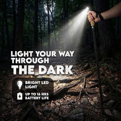 SmartstickX Collapsible Tactical Walking Stick with LED Light, USB Charging, Cork Grip, and Heavy-Duty Survival Tools – Aircraft Aluminum Trekking Pole for Hiking, Camping, Outdoors