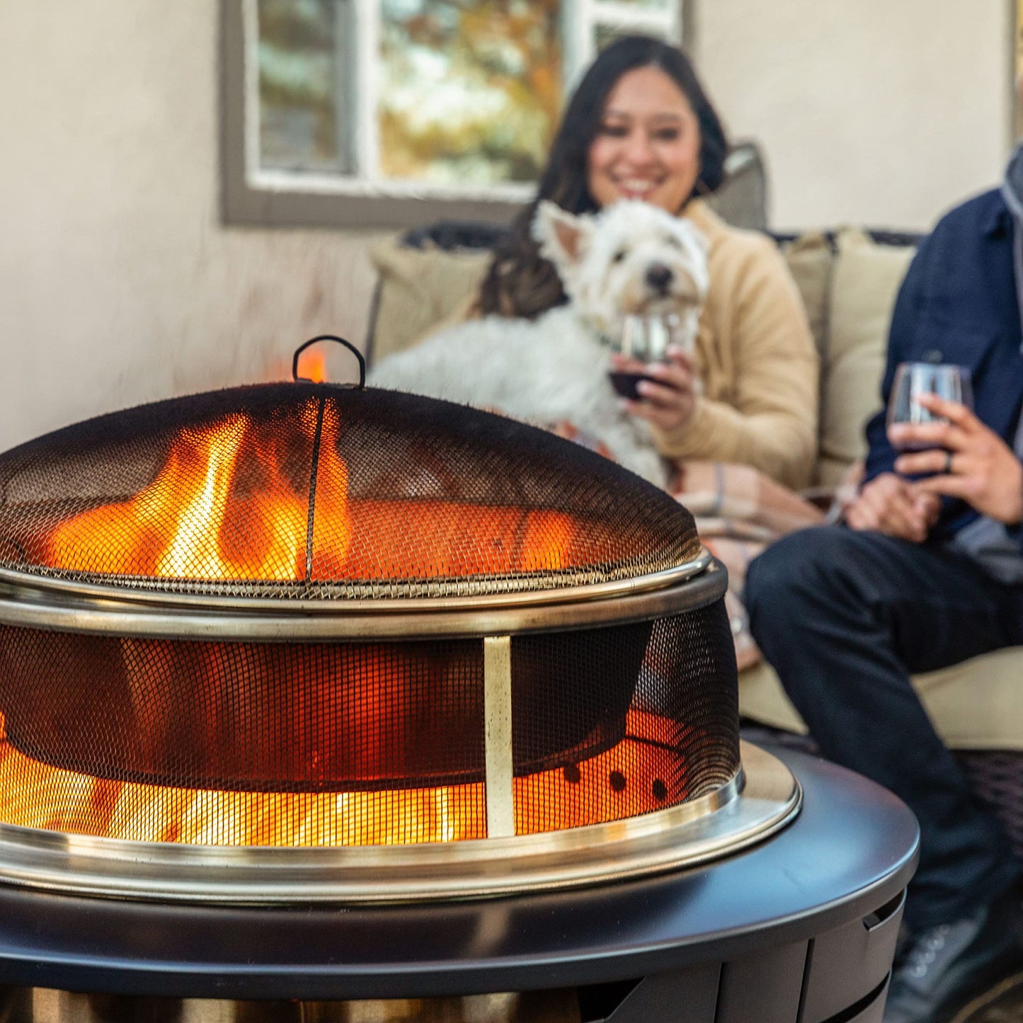 TIKI Reunion Fire Pit Heat Deflector & Screen with Poker – Outdoor Fire Pit Accessories for More Warmth & Safety – Spark Protector & Ember Guard for Even Heat Distribution – Durable Metal Design
