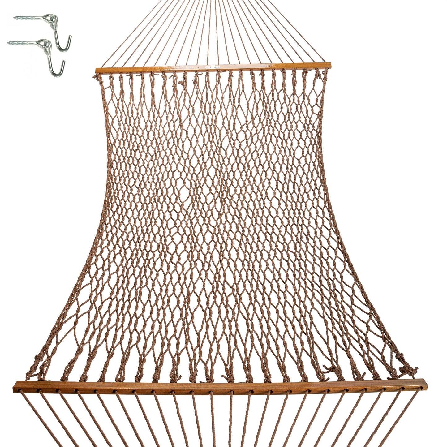 Original Pawleys Island Large Antique Brown DuraCord Rope Hammock – 13 ft. x 55 in., 2-Person, 450 lb Capacity, Oak Spreader Bar, Zinc-Plated Hardware, Handcrafted in the USA
