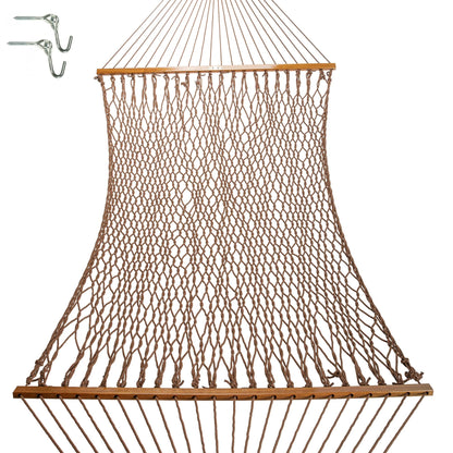 Original Pawleys Island Large Antique Brown DuraCord Rope Hammock – 13 ft. x 55 in., 2-Person, 450 lb Capacity, Oak Spreader Bar, Zinc-Plated Hardware, Handcrafted in the USA