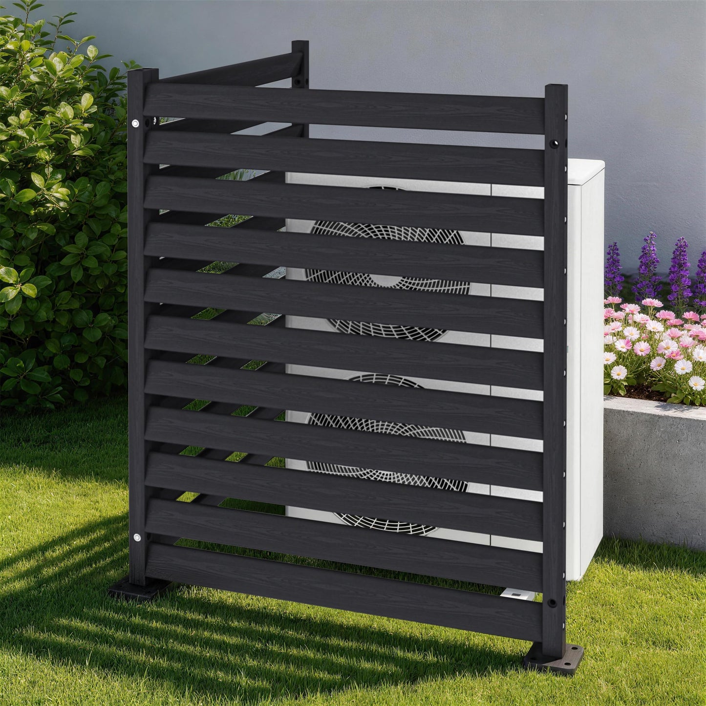 Air Conditioner Fence 2 Panels, 38" W x 48" H HDPE Privacy Fence Panel, Outdoor Privacy Fence Screen with Metal Stakes, No Dig Pool Equipment Enclosure & Trash Can Enclosure for Backyard Patio