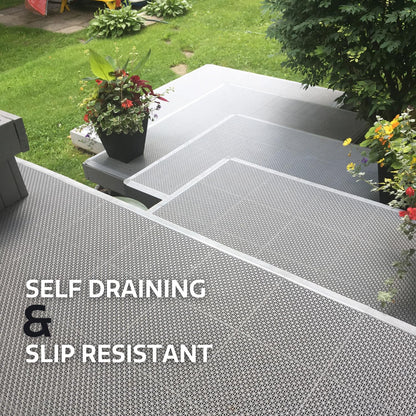 Big Floors DuraGrid Deck Tiles, Interlocking Outdoor Tiles for Patio, Self-Draining, UV-Resistant, Water-Resistant Modular Flooring, Easy Install, 40 Pack, Beige