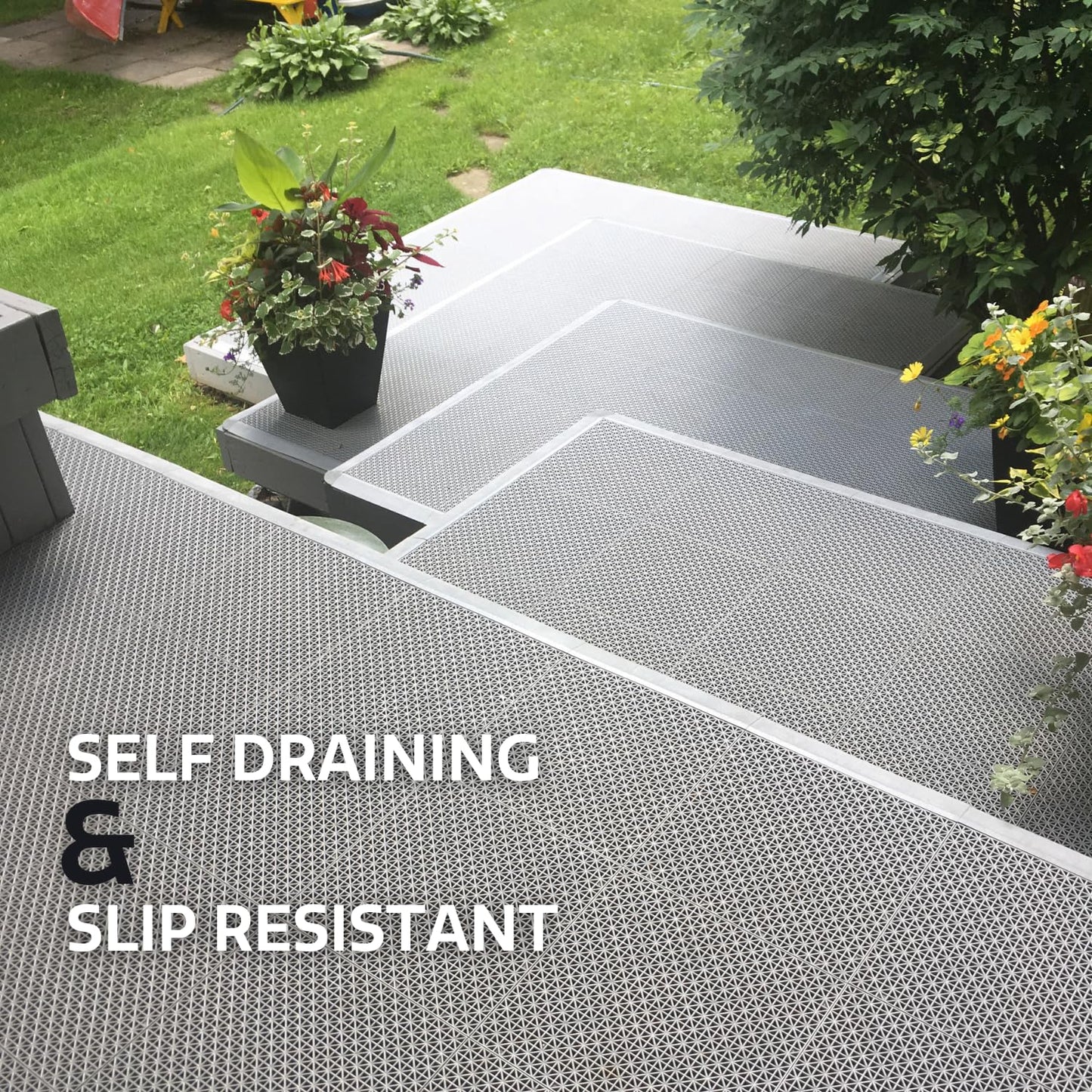 Big Floors DuraGrid Deck Tiles, Interlocking Outdoor Tiles for Patio, Self-Draining, UV-Resistant, Water-Resistant Modular Flooring, Easy Install, 40 Pack, Gray